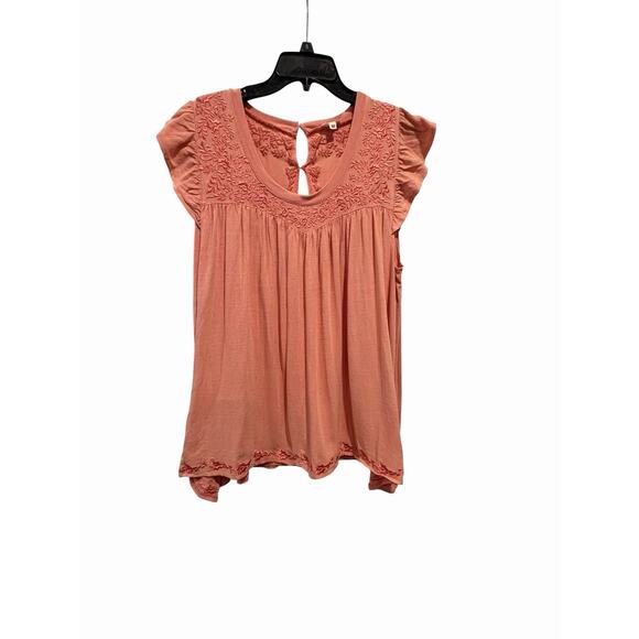 POL Tops - POL Top Sleeveless Coral Embroidered Boho Flowy Ruffle M